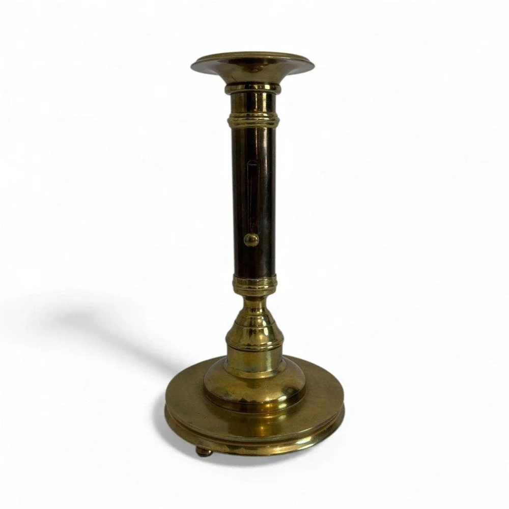 Vintage Brass Candlestick Holder Dark Pillar Accent Push Up Adjustable Candle‎